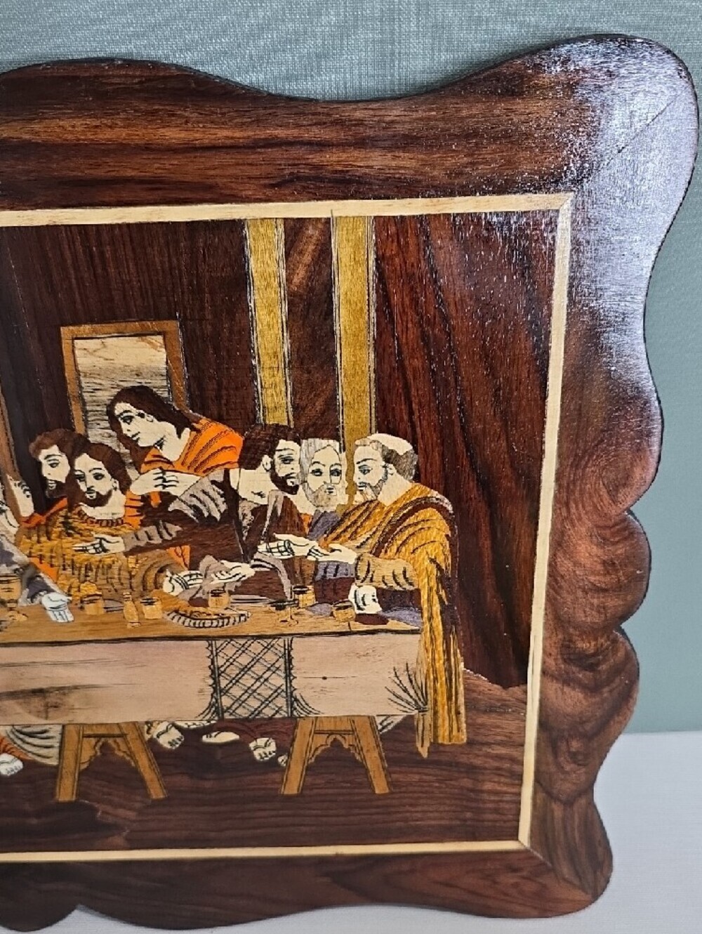 Beautiful Vintage Mysore Rosewood Inlay Panel "The Last Supper" Mendez Handcraft - Picture 3 of 6
